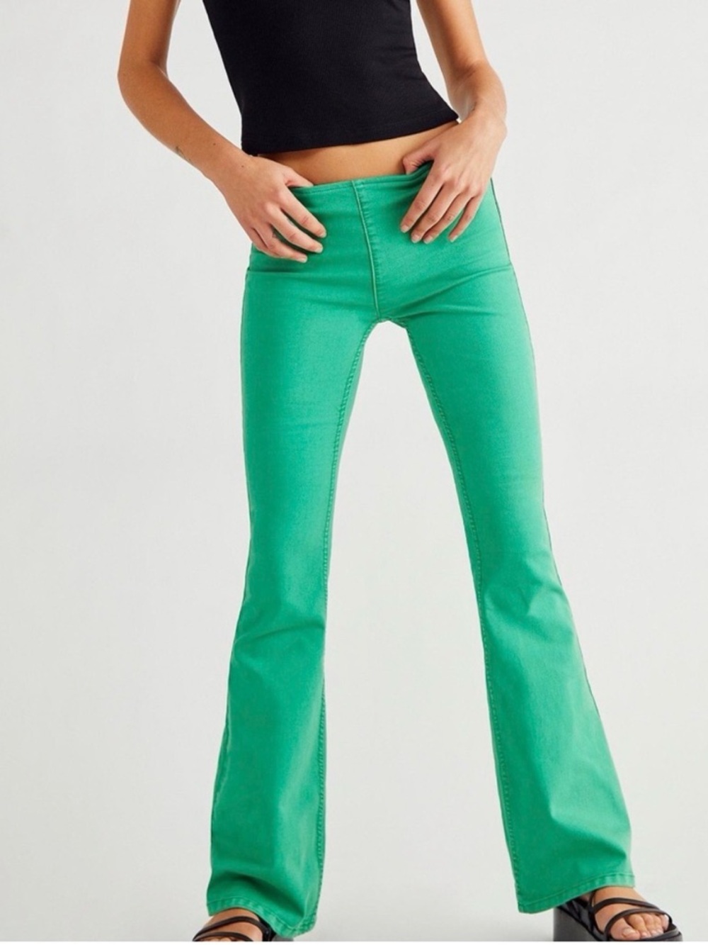 Free People Penny Pull On Flare Leg Jeans Kelly Green BOHO 26